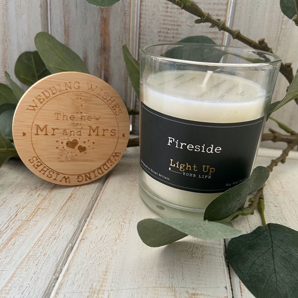 Mr & Mrs Wedding Natural Candle with a Bamboo Lid | Various Scent Choice