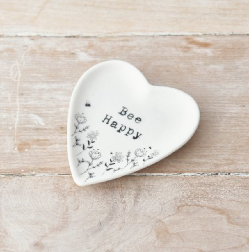 Bee Happy Floral Heart Ceramic Dish | Large