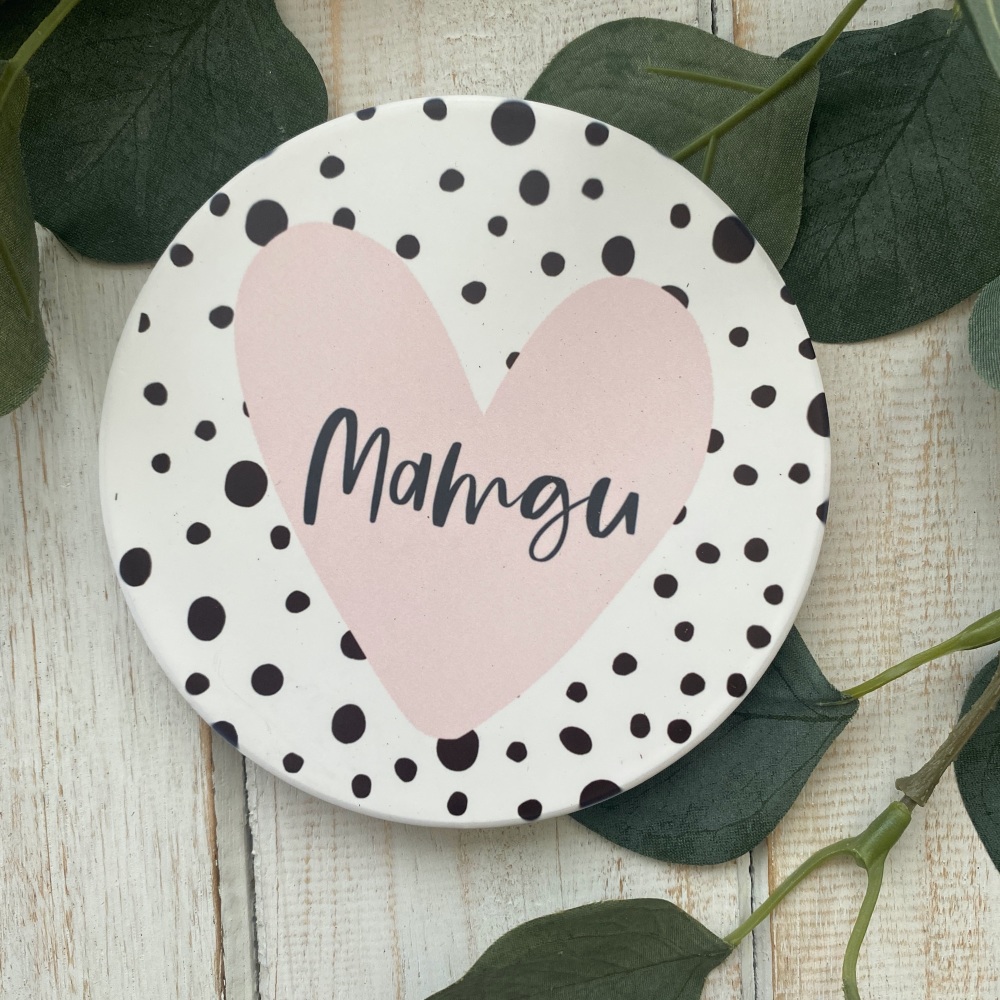 Coaster Mamgu Calon | Welsh Mamgu Dalmatian Heart Coaster