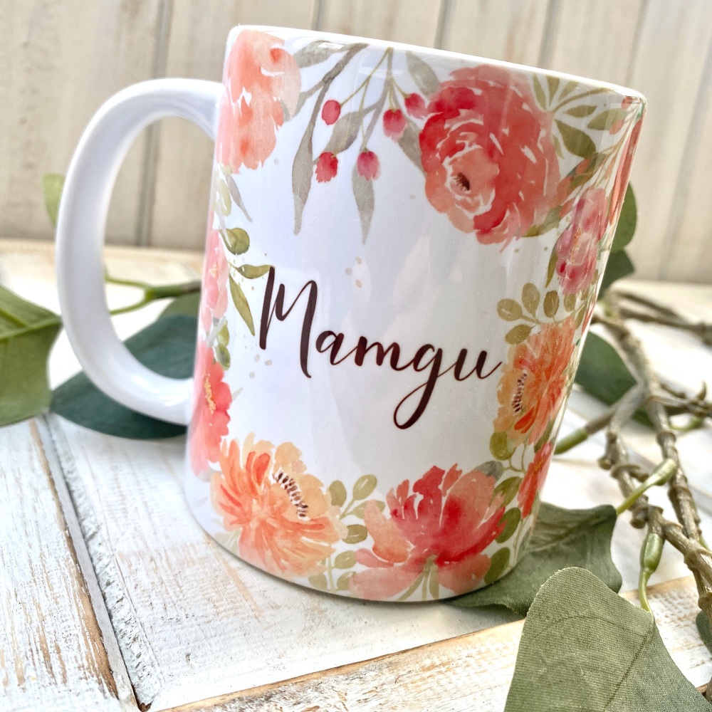Mwg Mamgu Blodeuog | Welsh Mamgu Floral Mug