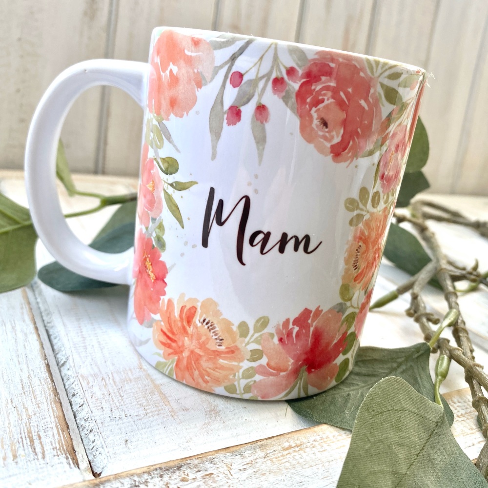 Mwg Mam Blodeuog | Welsh Mam Floral Mug