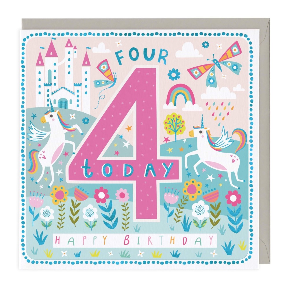 Happy 4th Birthday Unicorn Card