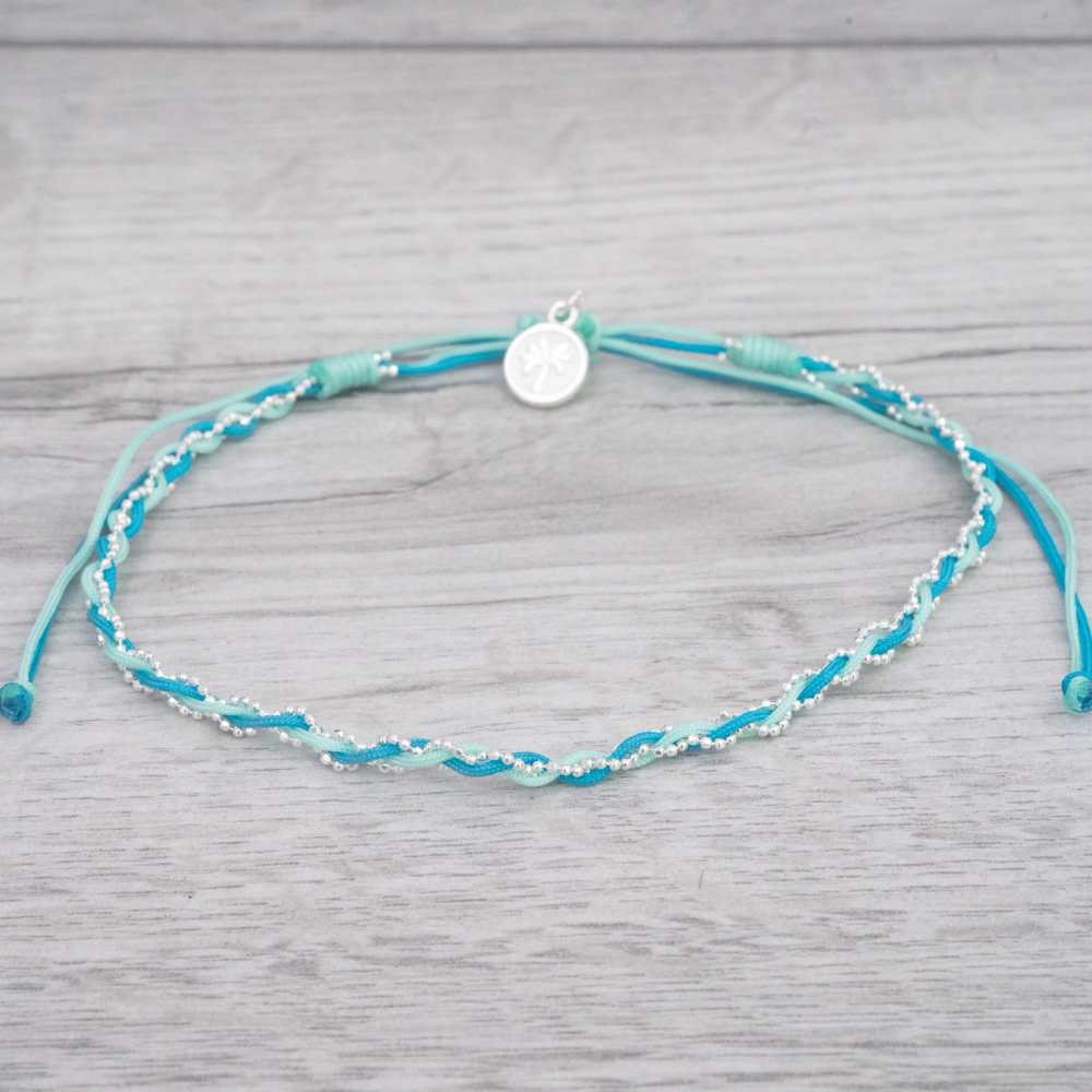 Teal & Turquoise & Silver Twisted Anklet