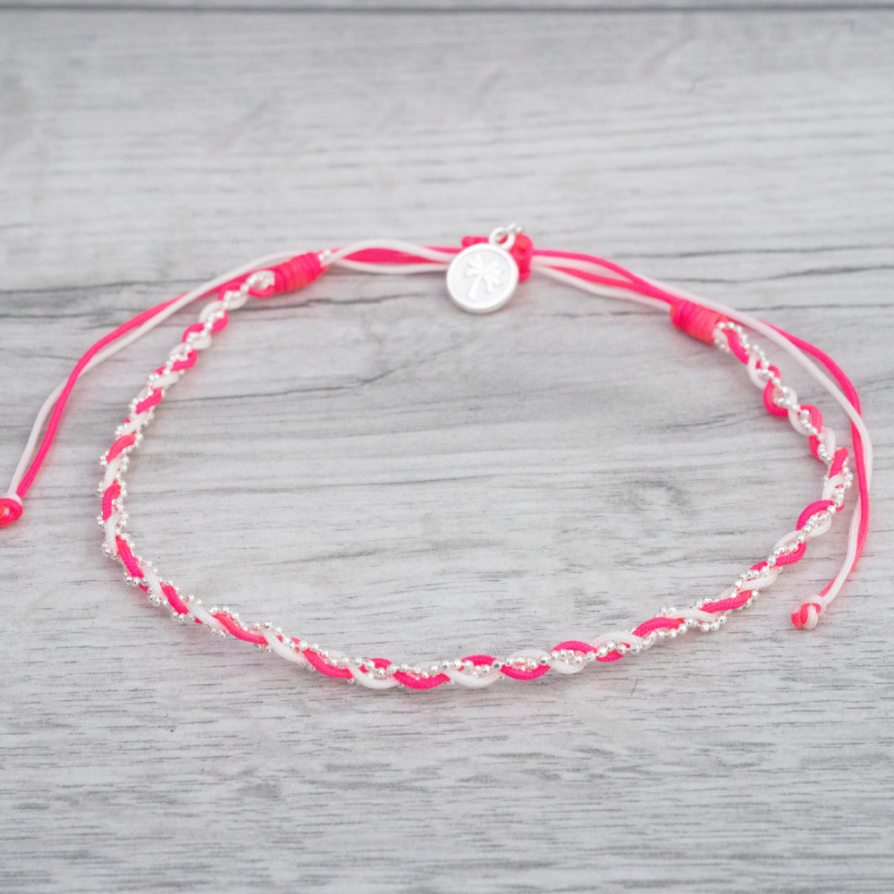 Pink, White & Turquoise & Silver Twisted Anklet