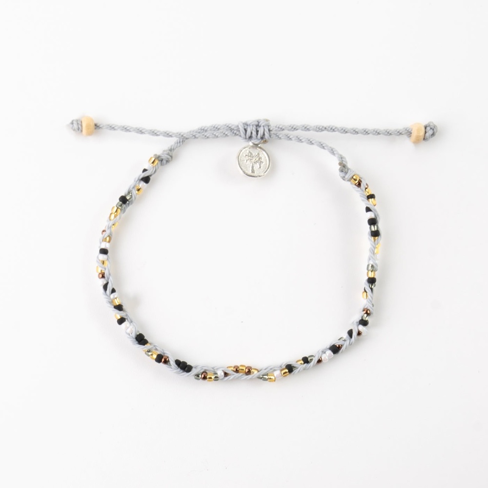 White, Black, Grey & Gold Beaded Twisted Anklet