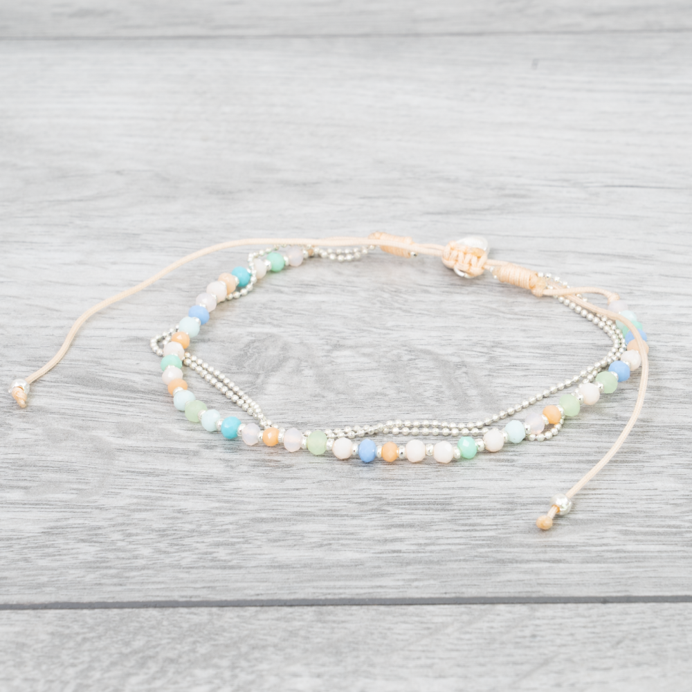 Rainbow & Silver Beaded Anklet