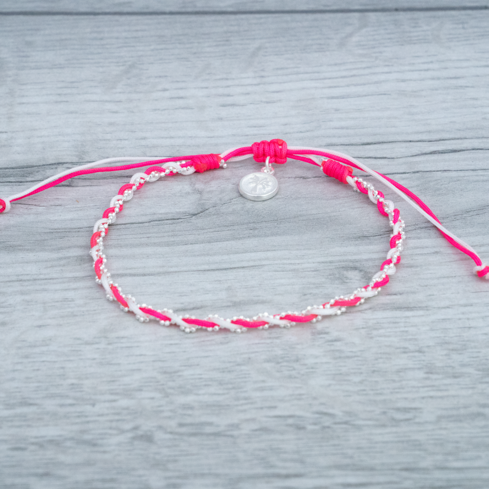 Pink, White & Silver Twisted Bracelet