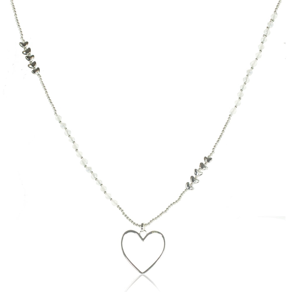 Silver & Crystal Beaded Heart Necklace | D & X Jewellery