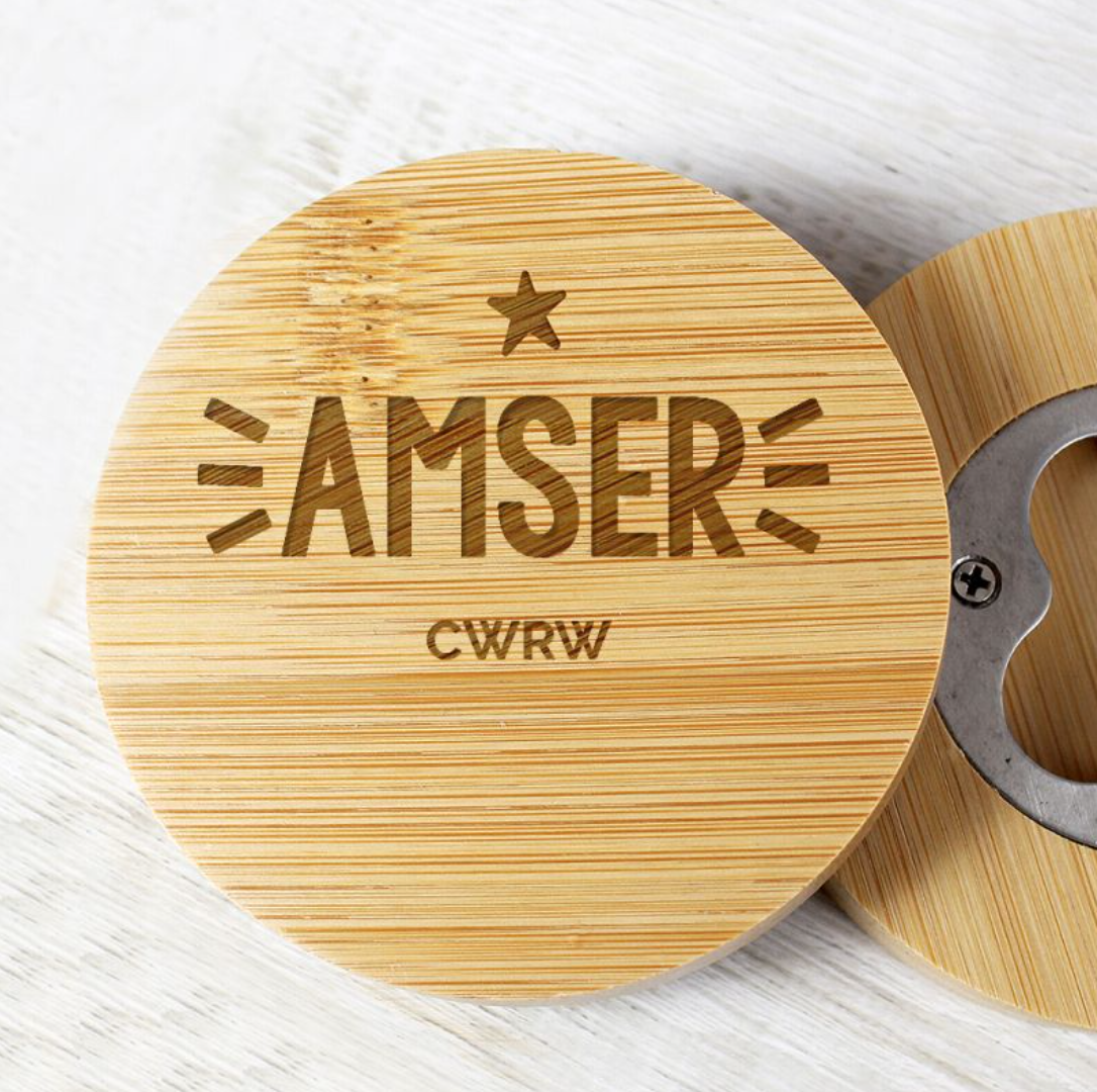 Amser Cwrw Agorwr Botel a Mat Diod BambÅµ | Welsh Time For Beer Bamboo Bottle Opener and Coaster