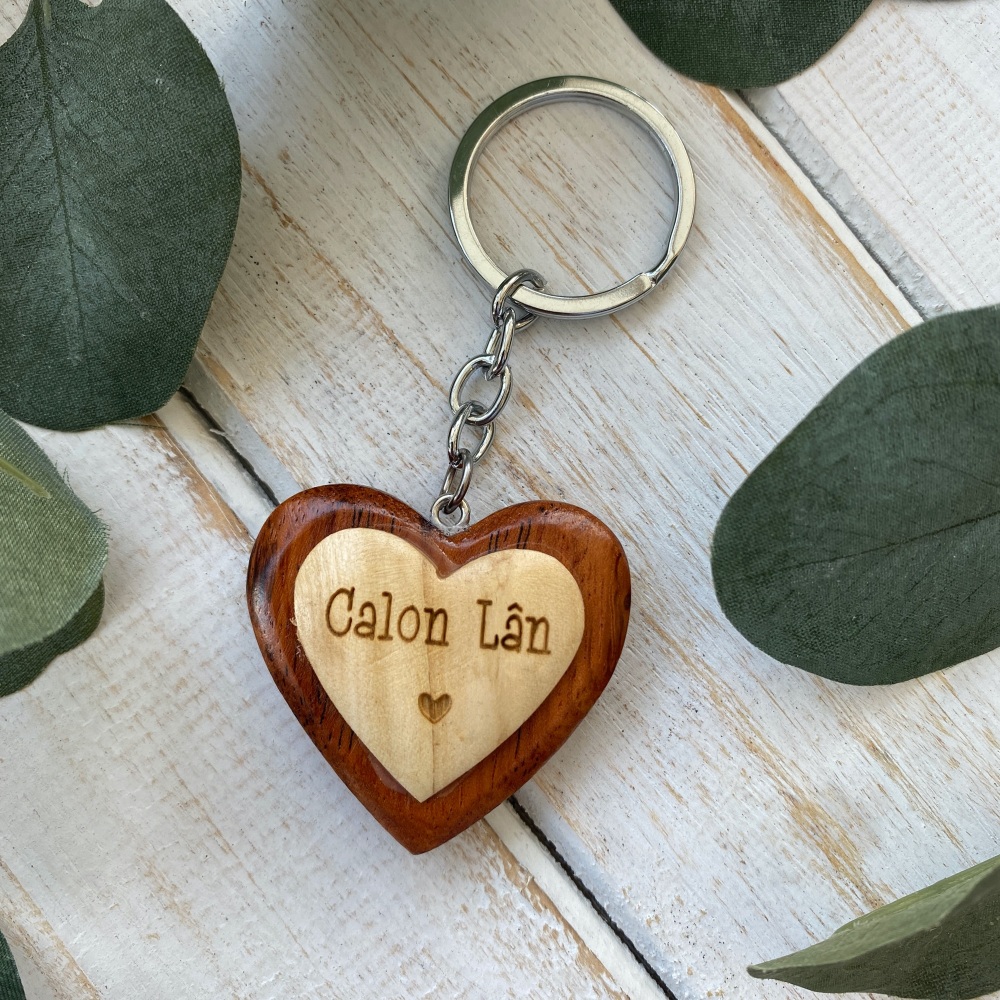 Cylch Goriad Calon Lân Calon Pren | Welsh Calon Lân Wooden Heart Keyring