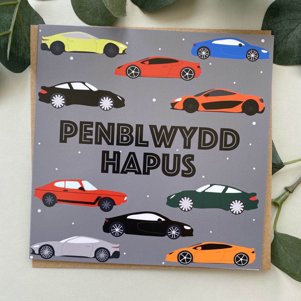 Cerdyn Penblwydd Hapus Ceir | Welsh Happy Defender Cars Card