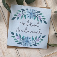 Blue Floral - Meddwl Amdanoch  - Card