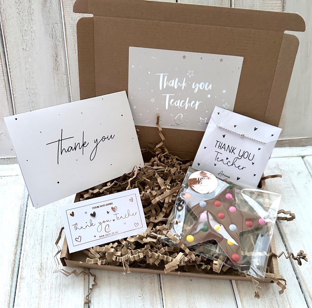 Thank You Teacher Gift Box | Gift Box with Bracelet, Earring, Chocolate and Card