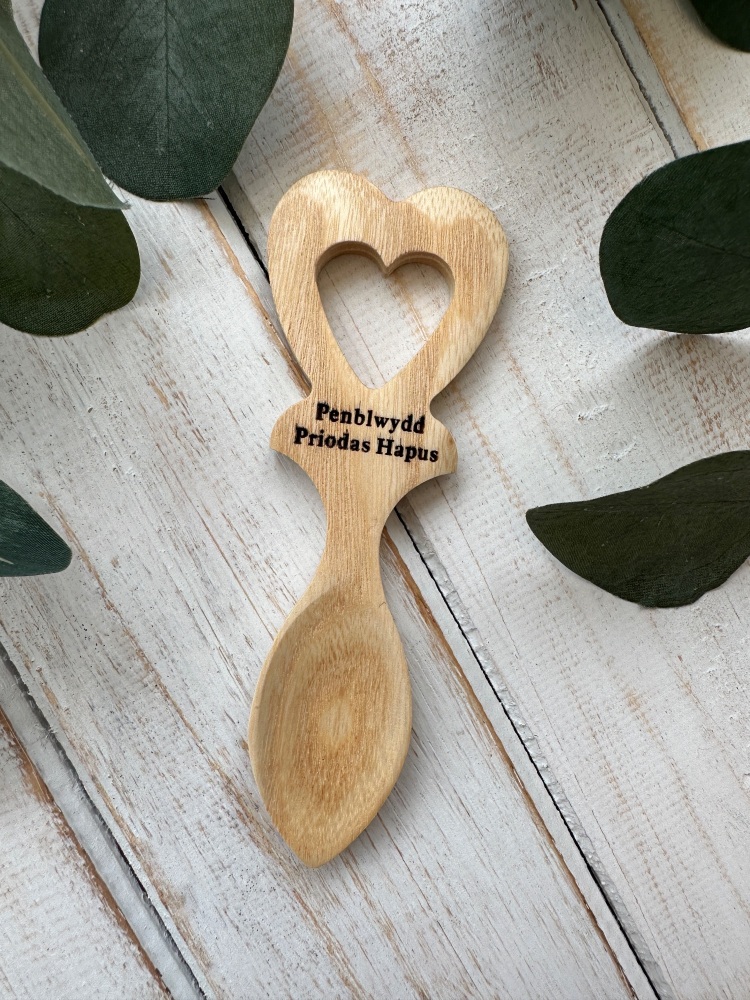Llwy Caru Penblwydd Priodas Hapus Pren | Welsh Happy Anniversary Wooden Love Spoon