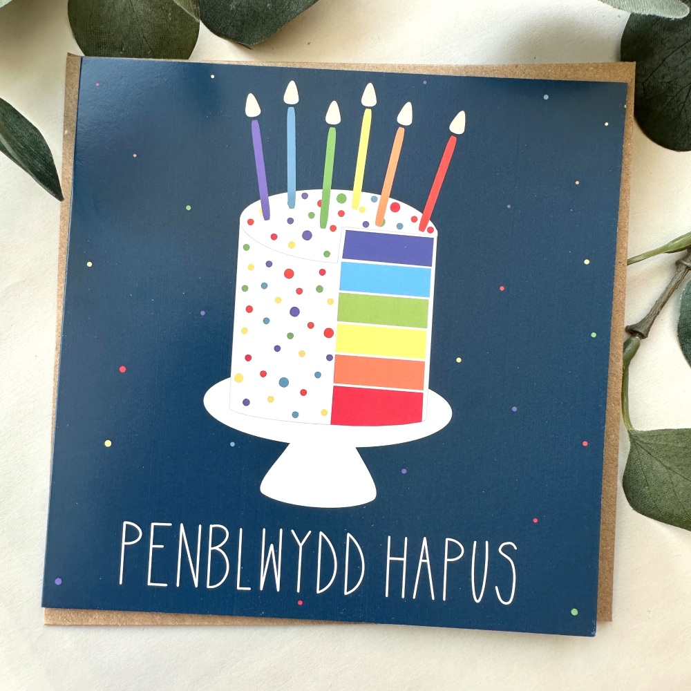 Cerdyn Penblwydd Hapus Cacen | Welsh Happy Birthday Cake Card