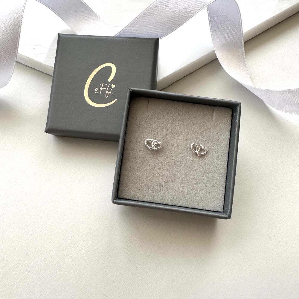 Interlocking Heart Earrings Sterling Silver  - CeFfi Jewellery