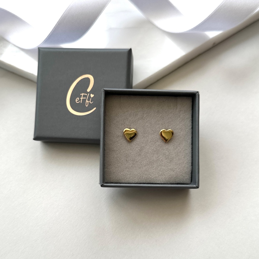 Gold Heart Earrings - Sterling Silver