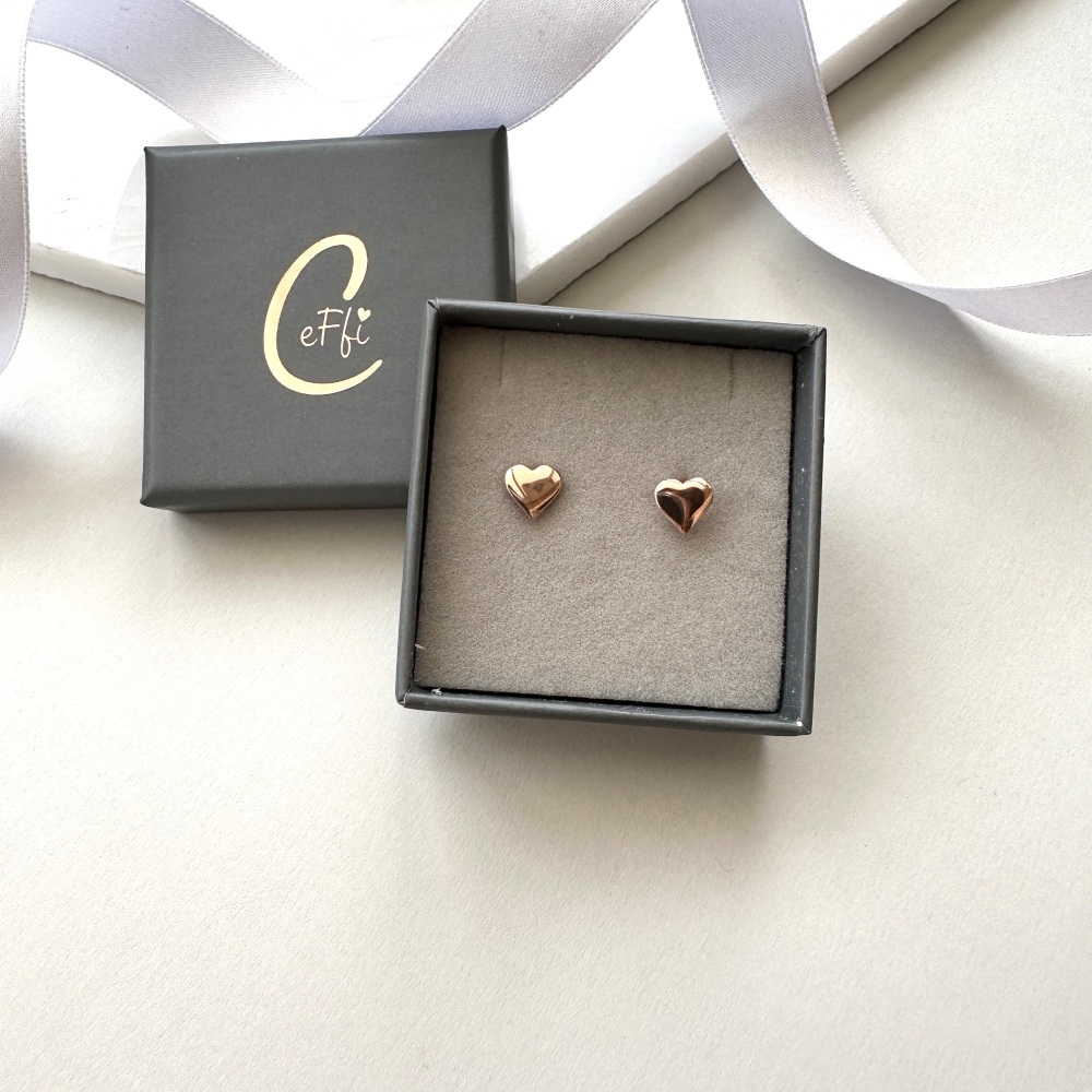 Rose Gold Heart Earrings - Sterling Silver