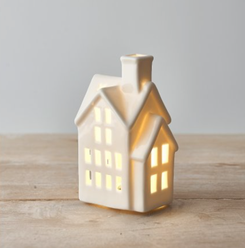 Tall Ceramic House Decoration with LED Light