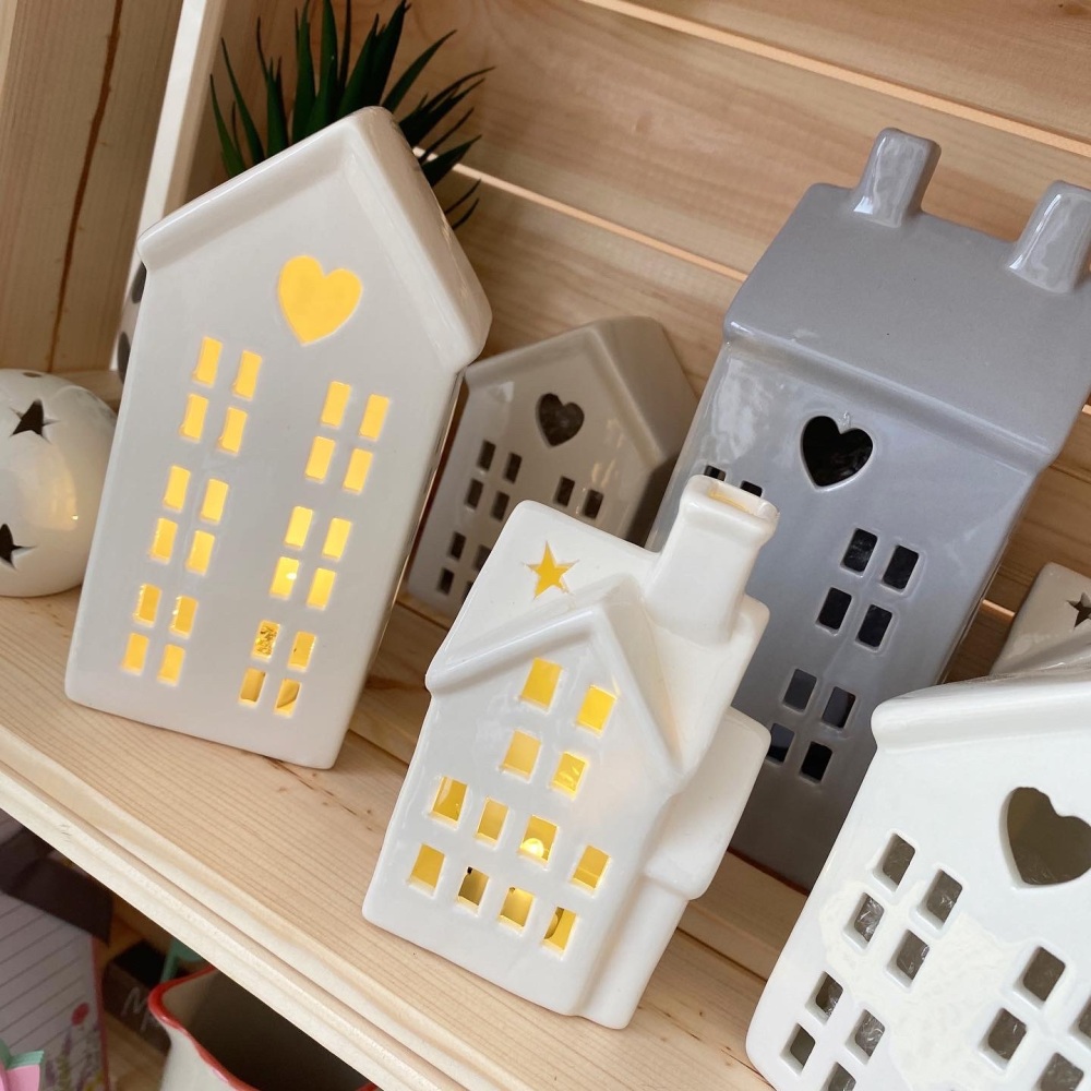 Tall Ceramic House Decoration with LED Light