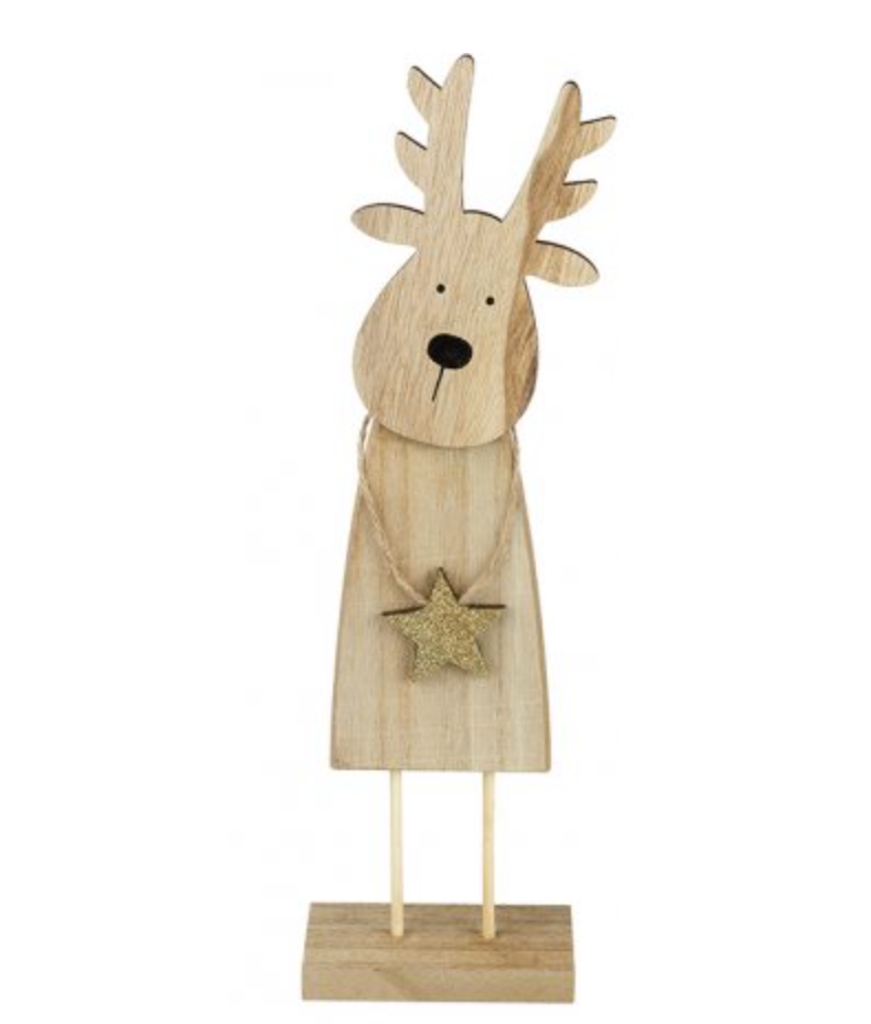 Wooden Reindeer Decoration with Gold Star