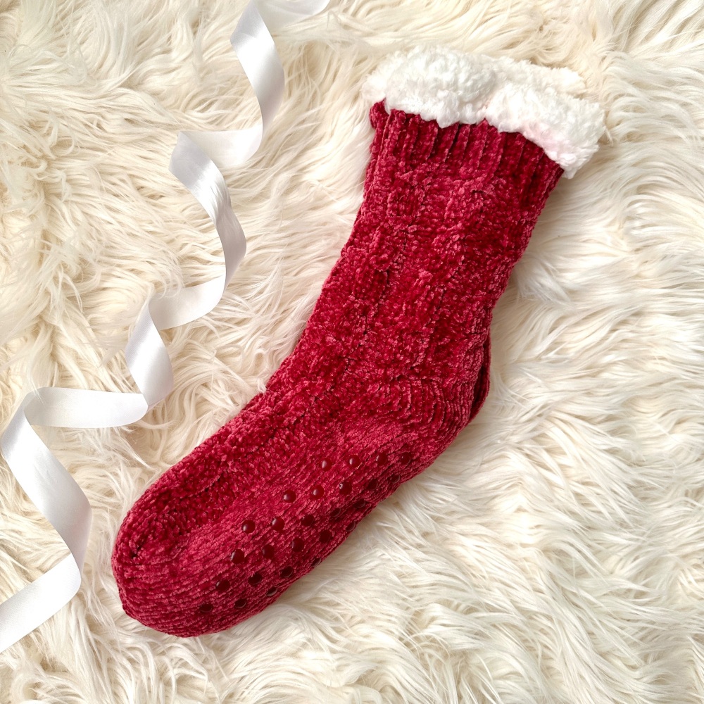 Luxury Chenille Slipper Socks in Red