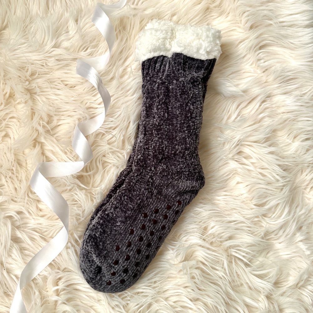 Luxury Chenille Slipper Socks in Charcoal Grey