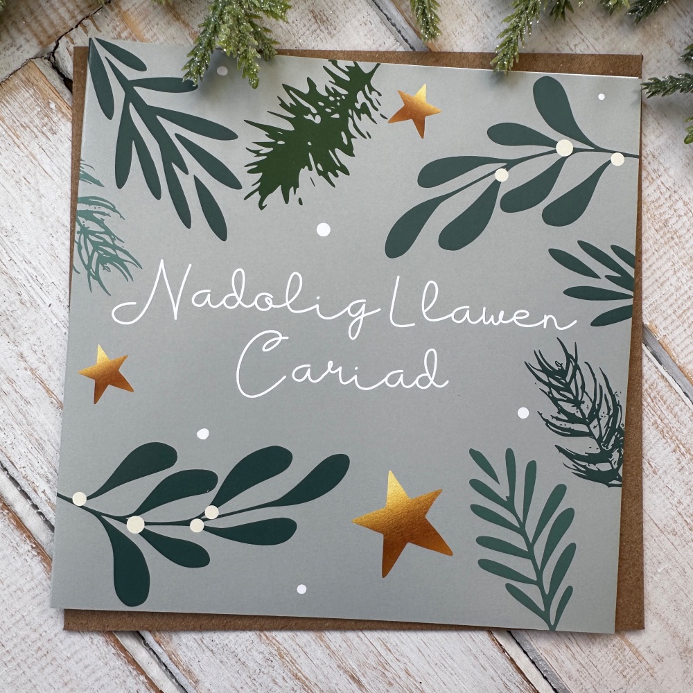 Cerdyn Nadolig Llawen Cariad | Welsh Merry Christmas Love Sprig Card