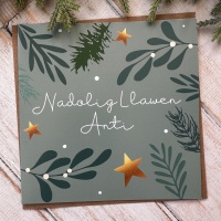 Cerdyn Nadolig Llawen Anti | Welsh Merry Christmas Aunty Starry Sprig Card