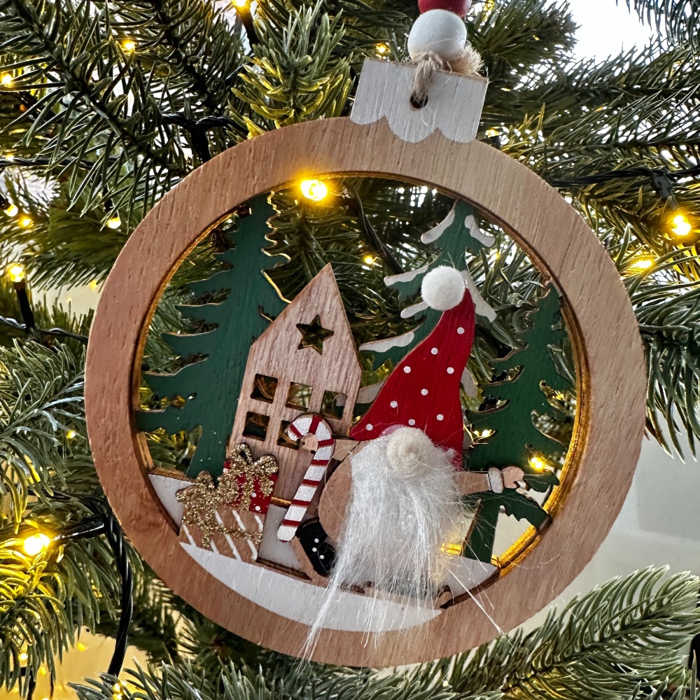 Gonk Wooden Christmas Scene Hanging Decoration