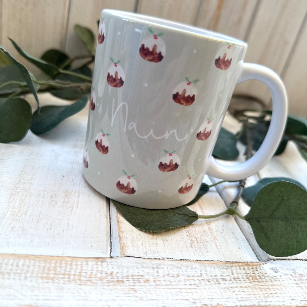 Mwg Nain Pwdin Dolig | Welsh Nain Mug Christmas Pudding Design