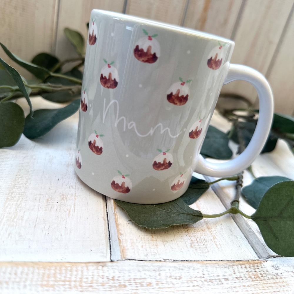 Mwg Mam Pwdin Dolig | Welsh Mam Mug Christmas Pudding Design