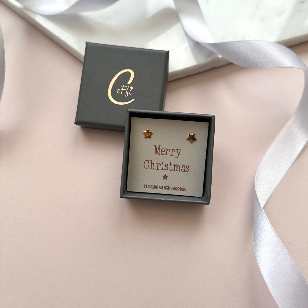 Gold Star Merry Christmas Earrings | Sterling Silver | CeFfi Jewellery