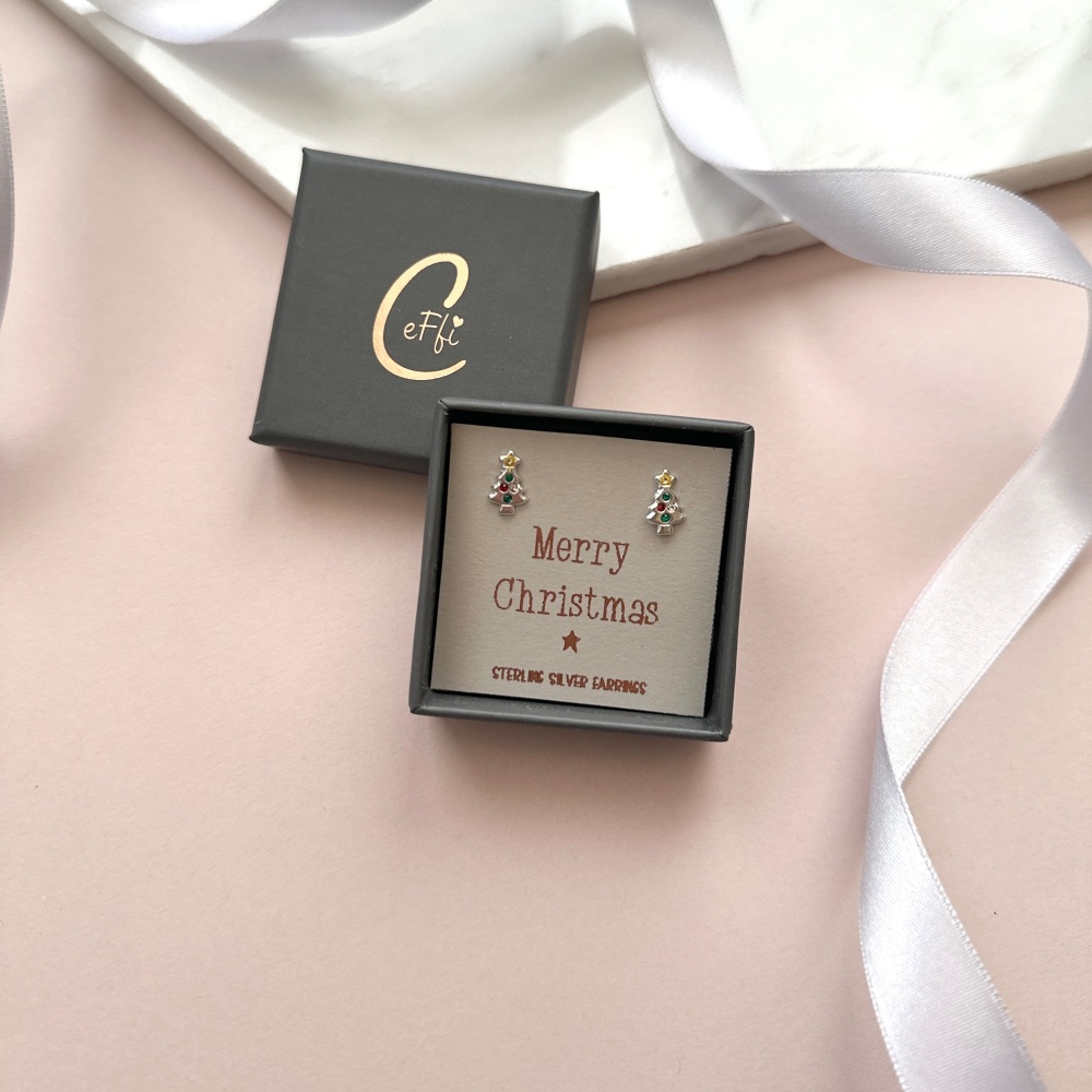 Tree Merry Christmas Earrings | Sterling Silver | CeFfi Jewellery