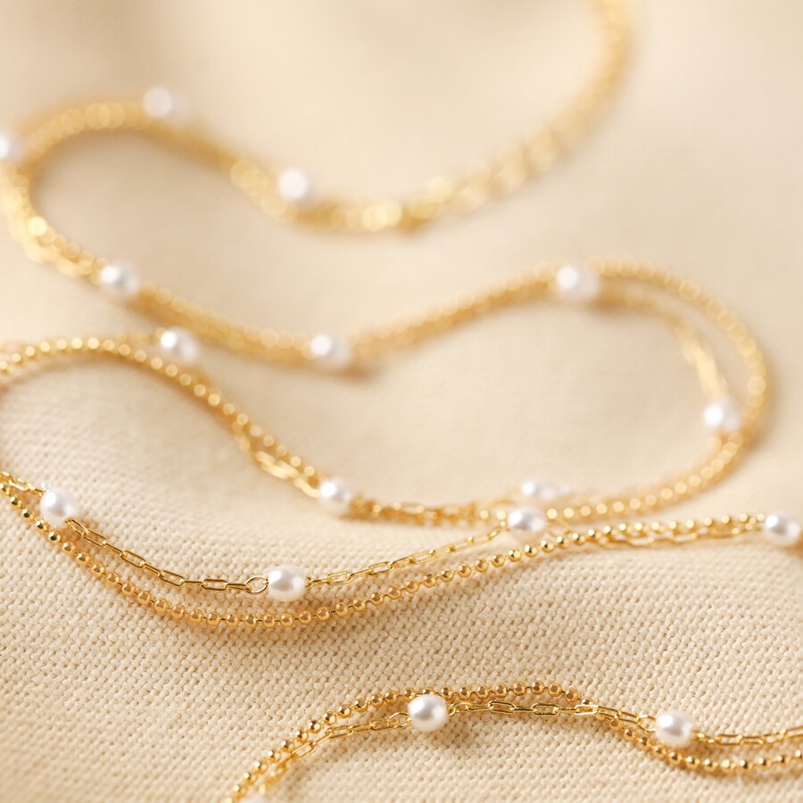 Gold and Pearl Layered Choker Chain Necklace