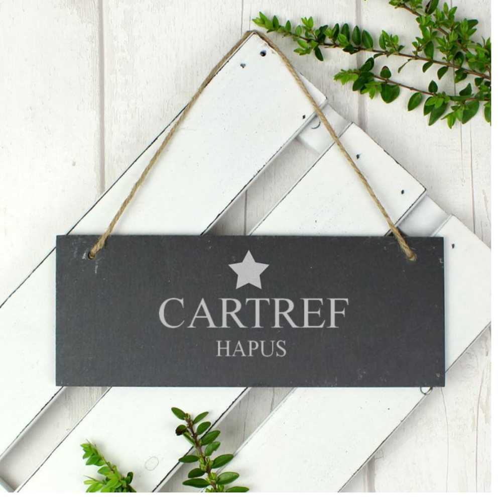 Addurn Cartref Hapus Llechen | Welsh Slate Happy Home Hanging Decoration