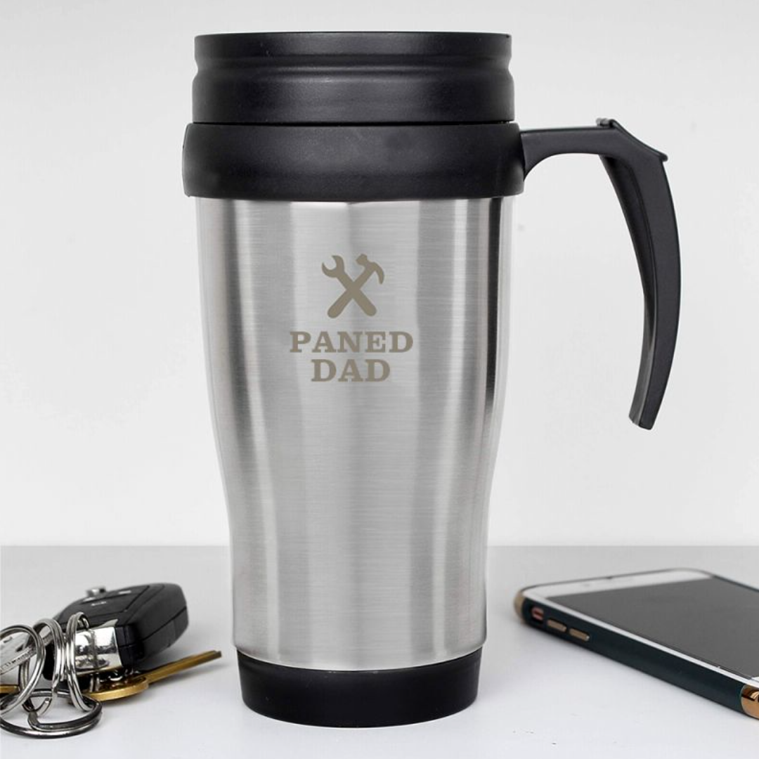 Paned Dad Mwg Teithio | Welsh Paned Dad Metal Travel Mug