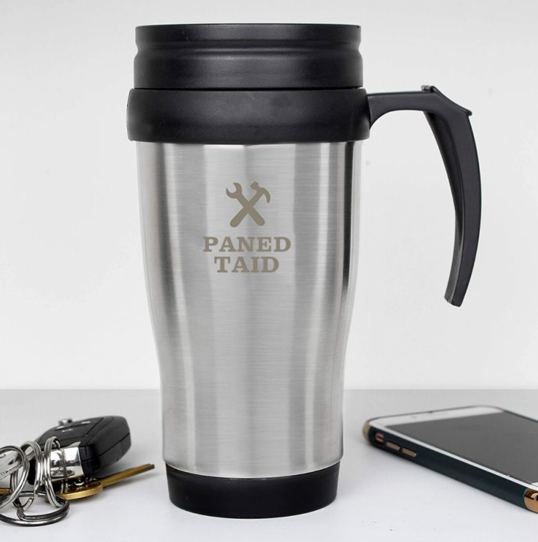 Paned Taid Mwg Teithio | Welsh Paned Taid Metal Travel Mug