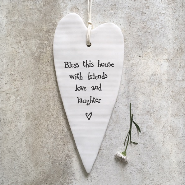 Bless This House with Friends Love and Laughter Ceramic Wobbly Heart | East of India