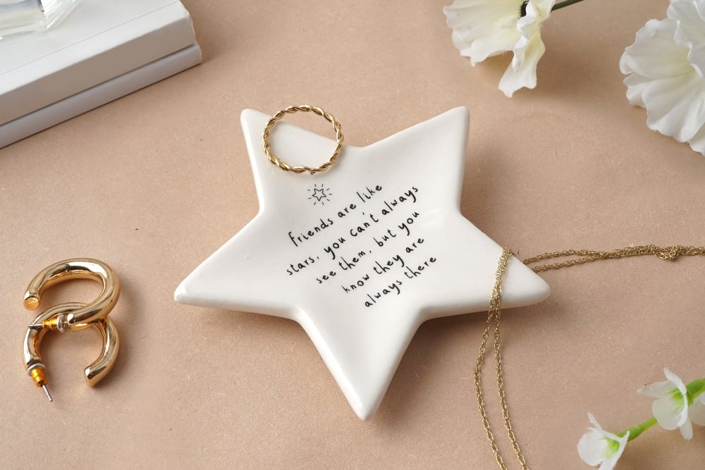 Friends are like stars trinket dish  | White Ceramic Star Jewellery Trinket