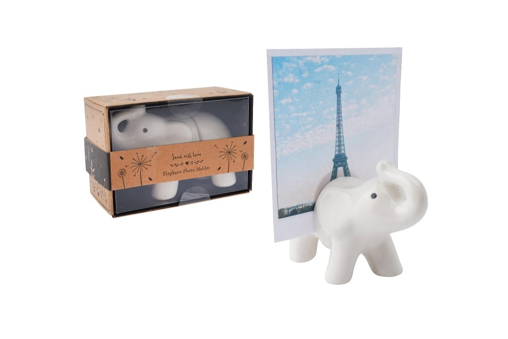 Elephant Ceramic Photo Holder | White Ceramic Elephant Photo Holder