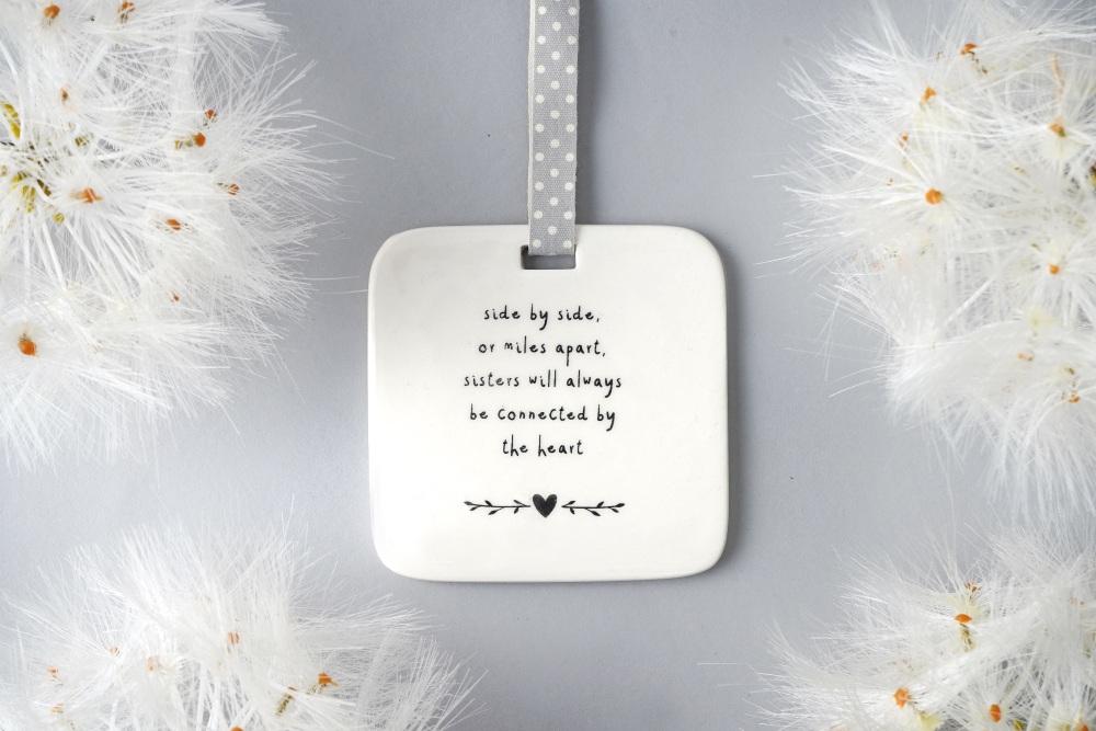 Sisters are always connected by the heart white ceramic hanging decoration | Hanging White Ceramic Decoration