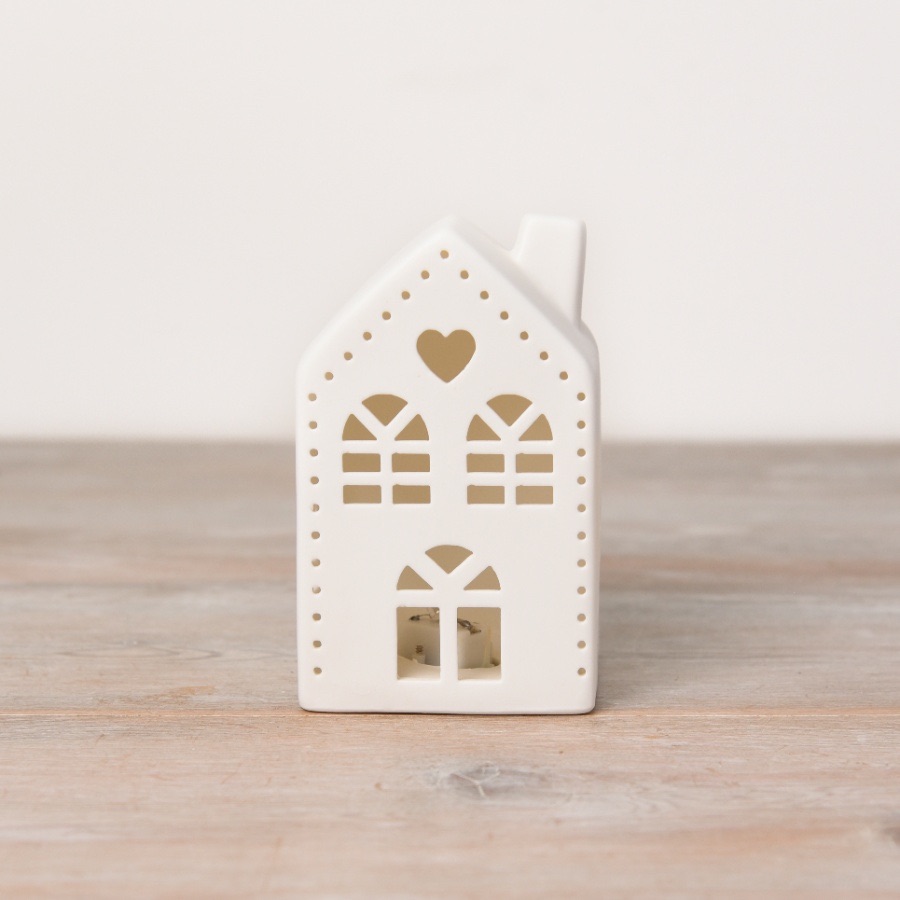 White Ceramic Heart LED House