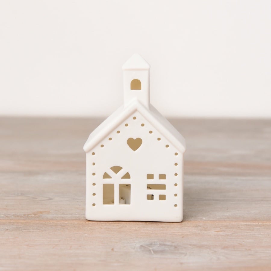 White Ceramic Heart LED House Church