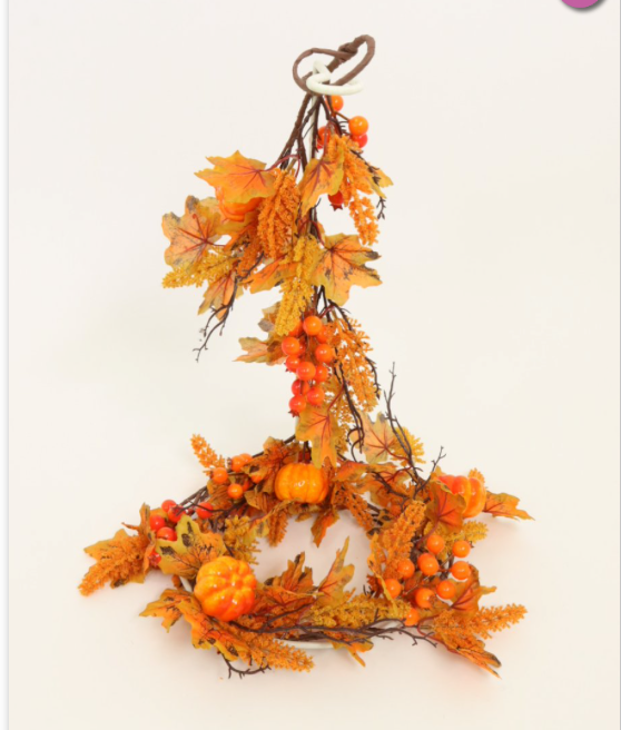 Autumn Garland with Leaves, Pumpkins & Berries