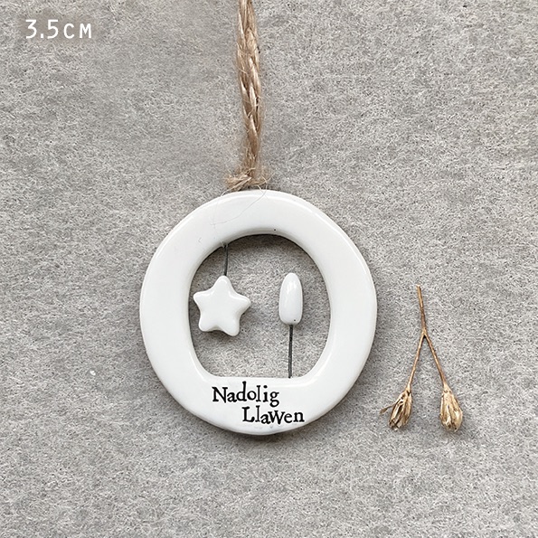 Addurniad Nadolig Llawen Cerameg | Welsh Nadolig Llawen Ceramic Decoration | East of India