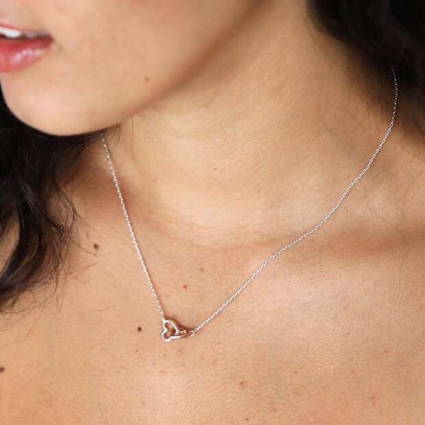 Linked Hearts Necklace Silver/Silver & Rose Gold Heart | Lisa Angel