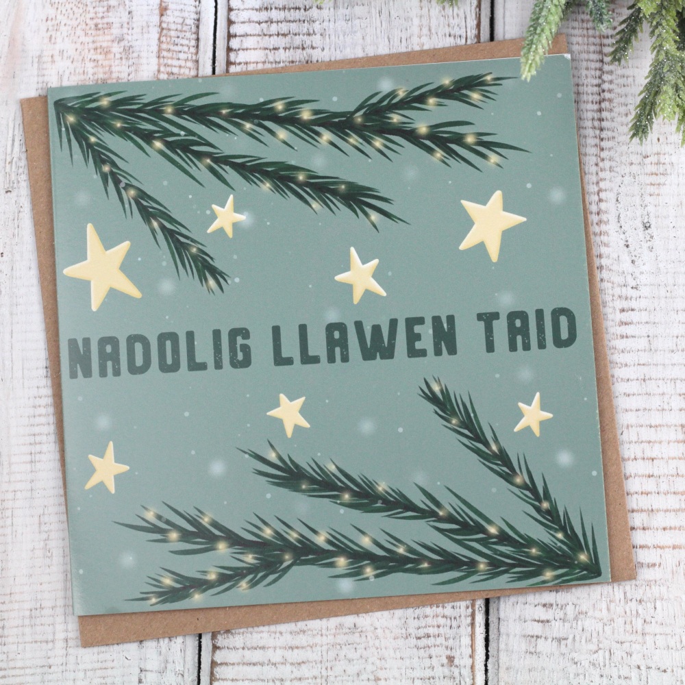 Cerdyn Nadolig Llawen Taid | Welsh Merry Christmas Grandad Sprigs Card
