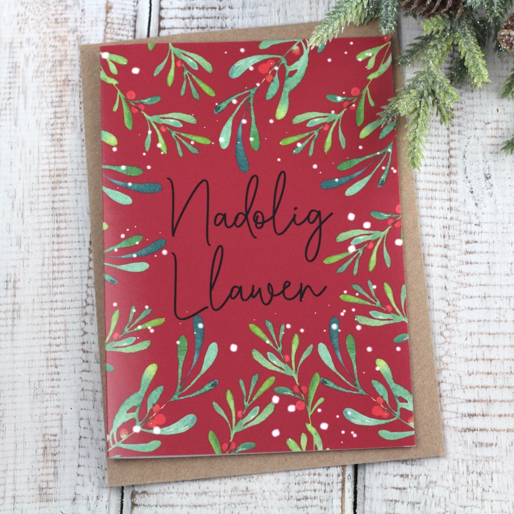 Classic Red & Green - Nadolig Llawen - Card