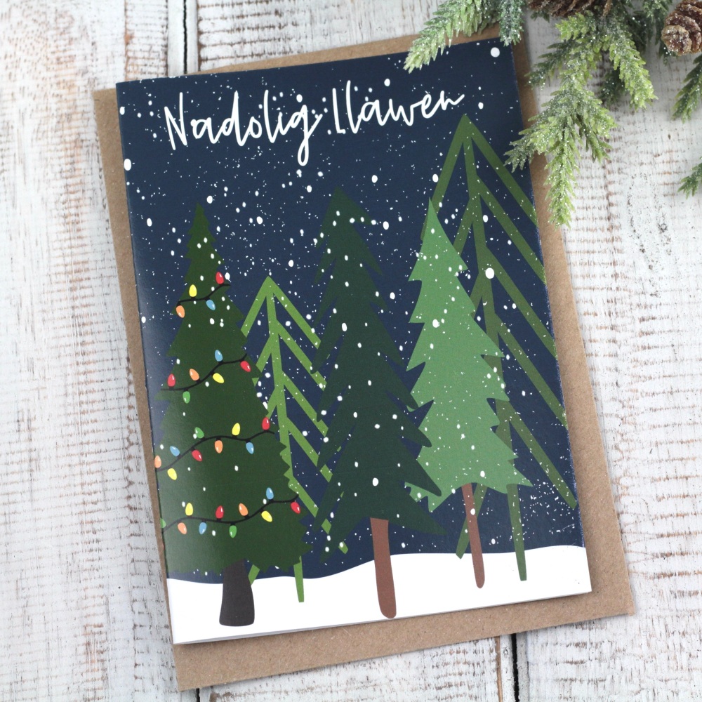 Cerdyn Nadolig Llawen Coed Fach | Welsh Merry Christmas Small Card Trees